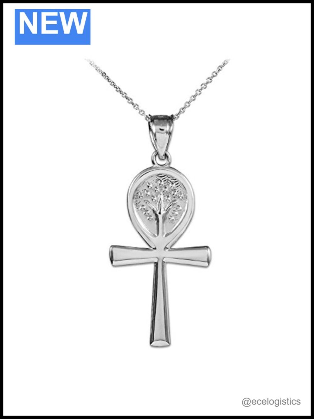925 Sterling Silver Egyptian Ankh Tree of Life Pendant Necklace